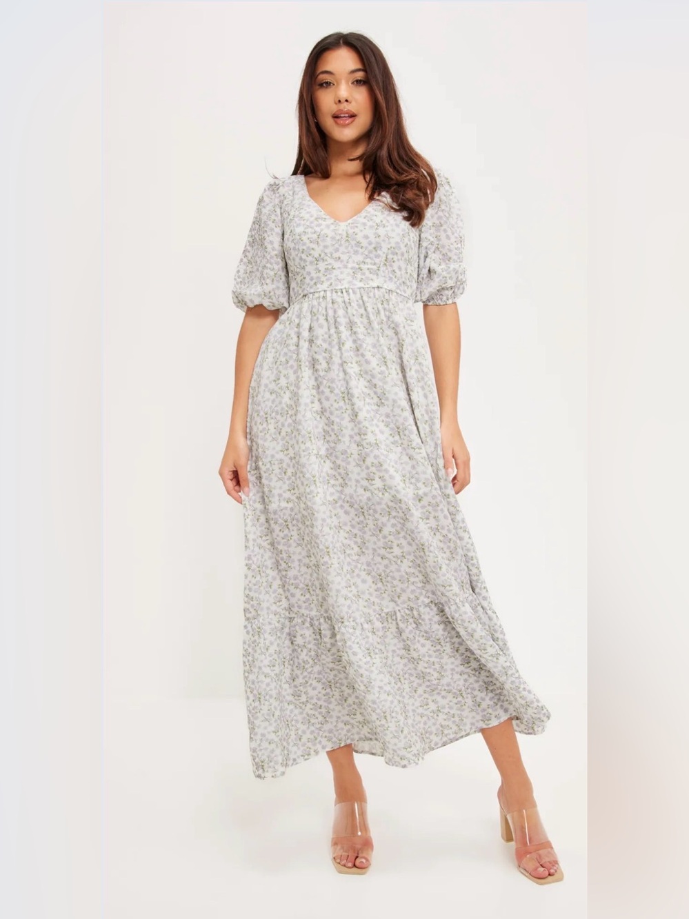 V-Neck Floral Maxi Dress in Light Purple